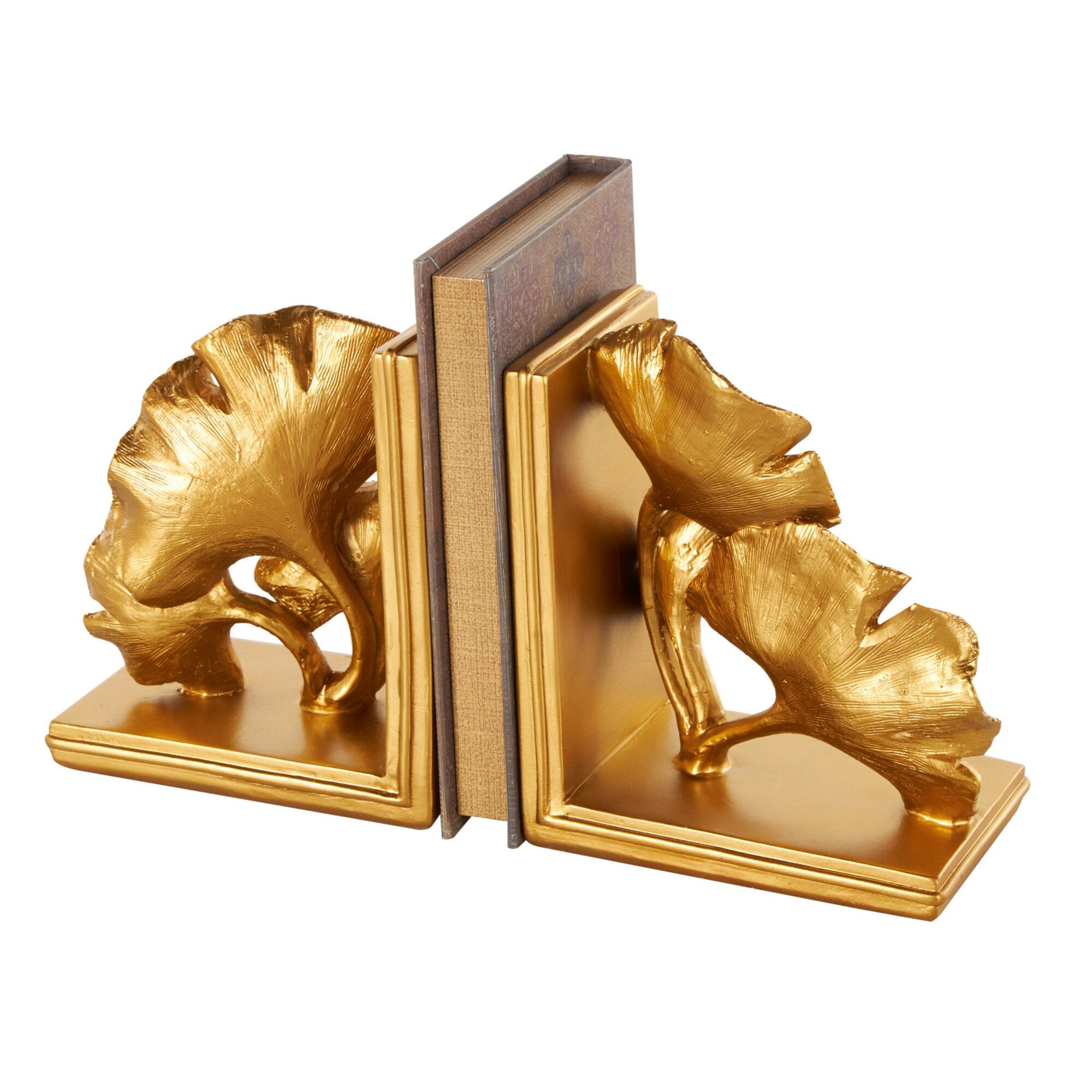 7.5" Gold Polystone Tree Ginkgo Decorative Bookends, 2ct.